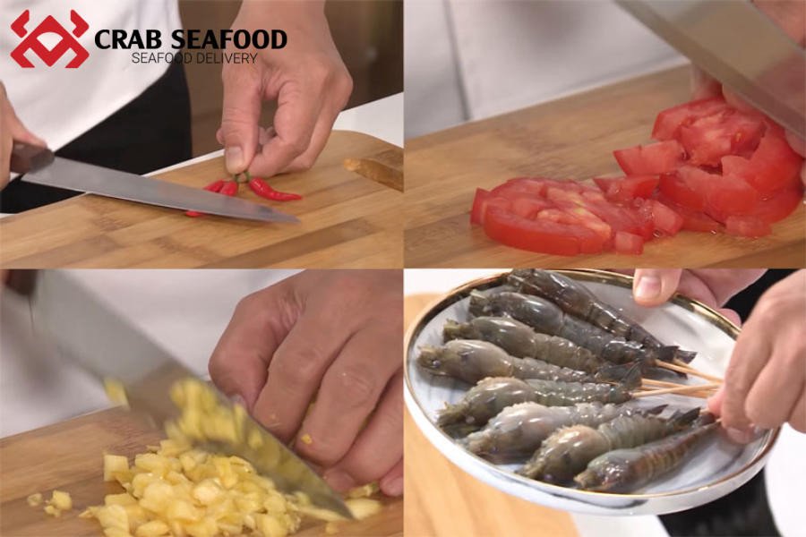 Nguyên liệu đã sơ chế gọn gàng cho món lẩu tôm chua cay