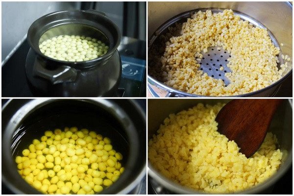Nguyên liệu đậu xanh nguyên vỏ và hạt sen đã sơ chế sẵn sàng cho món chè