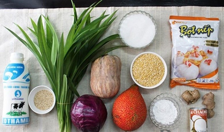 Nguyên liệu đầy đủ cho món chè trôi nước ngũ sắc