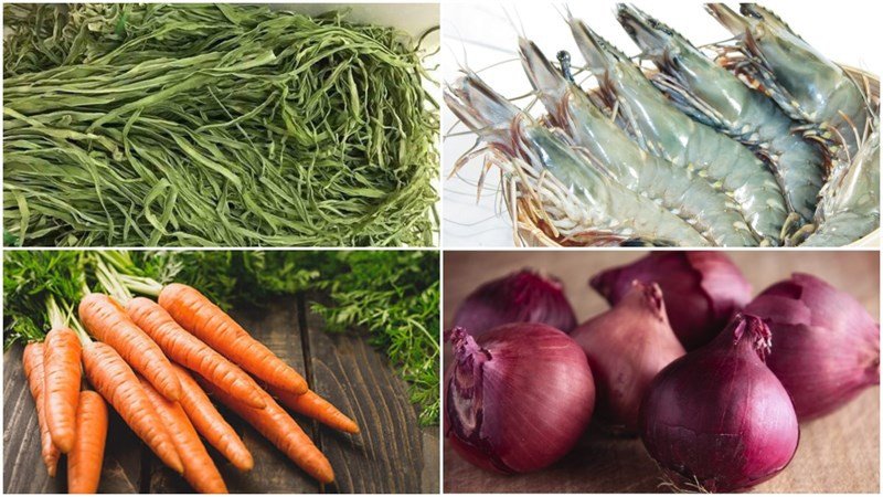 Nguyên liệu đầy đủ cho món rau tiến vua xào tôm