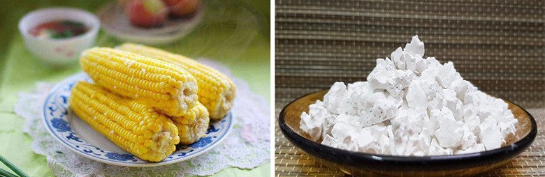 Nguyên liệu đầy đủ để nấu chè bột sắn dây với ngô