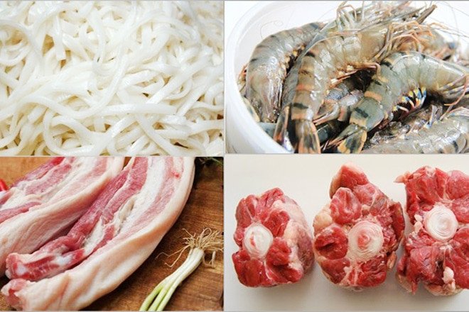 Nguyên liệu đầy đủ để nấu mì Quảng thịt heo