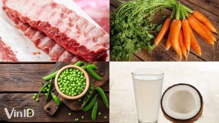 Nguyên liệu để làm sườn non nấu đậu Hà Lan