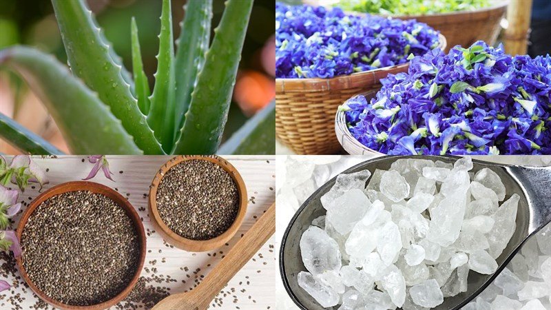 Nguyên liệu hoa đậu biếc tươi để nấu nha đam hạt chia hoa đậu biếc