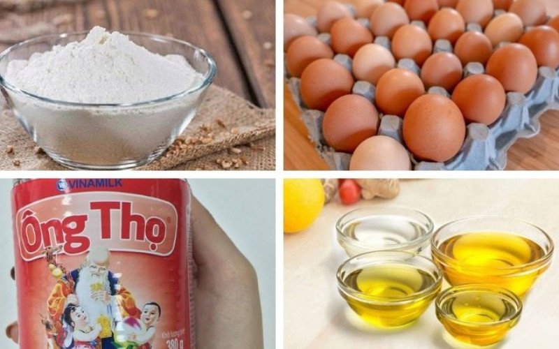 Nguyên liệu làm bánh bột mì rán ngọt với trứng và sữa