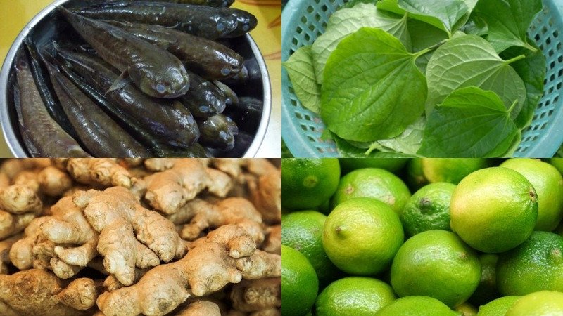 Nguyên liệu làm canh cá bớp lá lốt