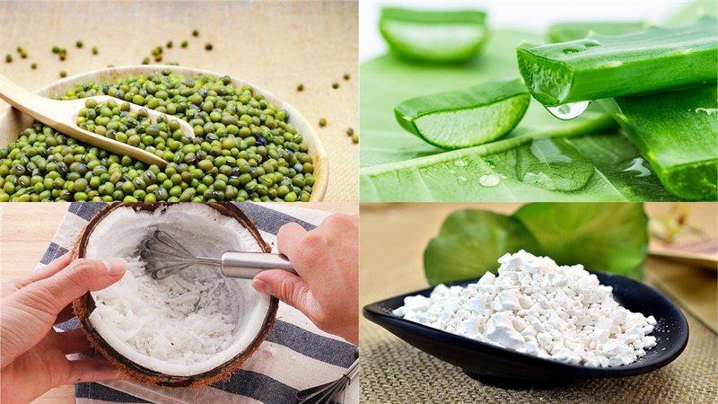 Nguyên liệu làm chè nha đam đậu xanh nước cốt dừa