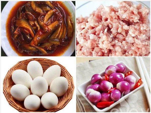 Nguyên liệu làm mắm chưng thịt trứng hột vịt