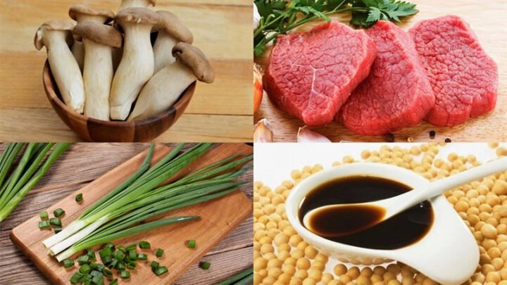 Nguyên liệu làm món nấm đùi gà xào thịt bò