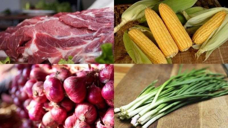 Nguyên liệu làm món thịt lợn xào bắp ngọt