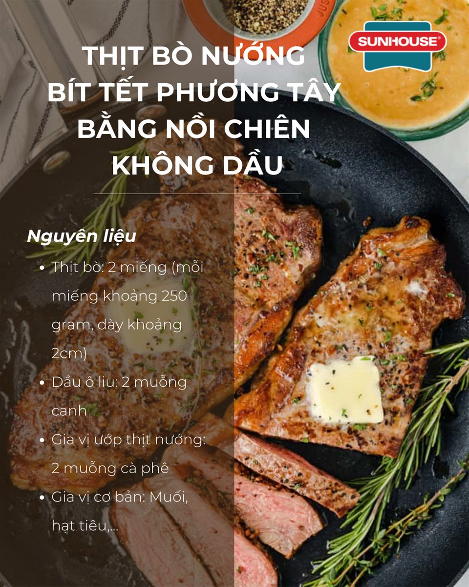 Nguyên liệu làm thịt bò nướng bít tết phương Tây bằng nồi chiên không dầu