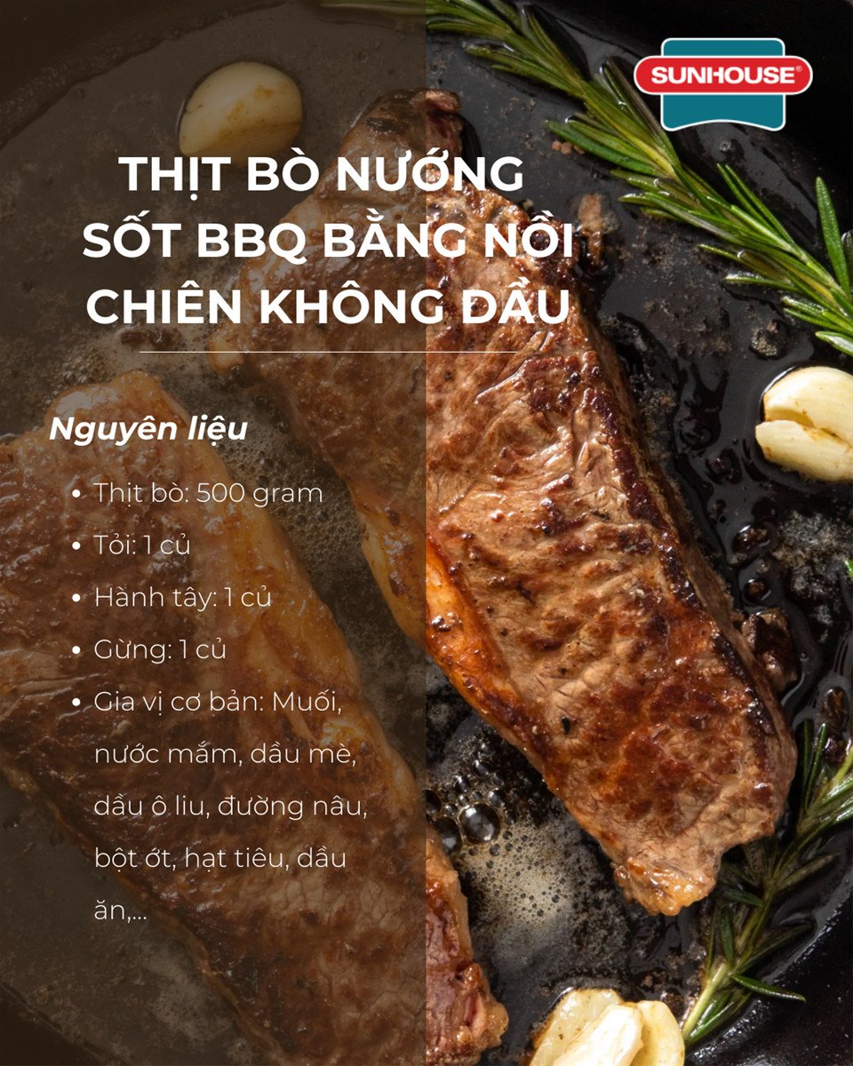 Nguyên liệu làm thịt bò nướng với nồi chiên không dầu với sốt BBQ