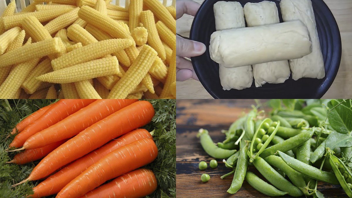 Nguyên liệu món ăn bắp non xào tỏi và bắp non xào mì căn chay