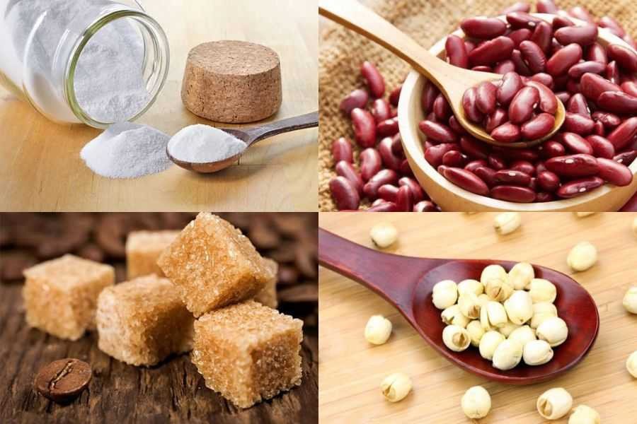 Nguyên liệu nấu chè đậu đỏ hạt sen thanh mát.