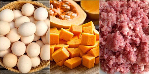 Nguyên liệu nấu súp bí đỏ trứng gà