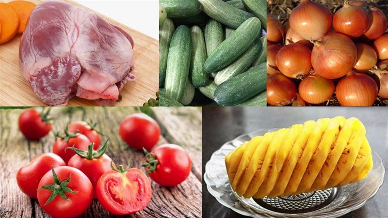 Nguyên liệu rau củ cho món tim lợn xào chua ngọt