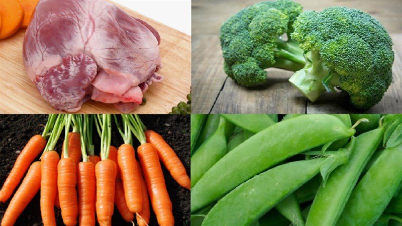 Nguyên liệu tim lợn xào rau củ