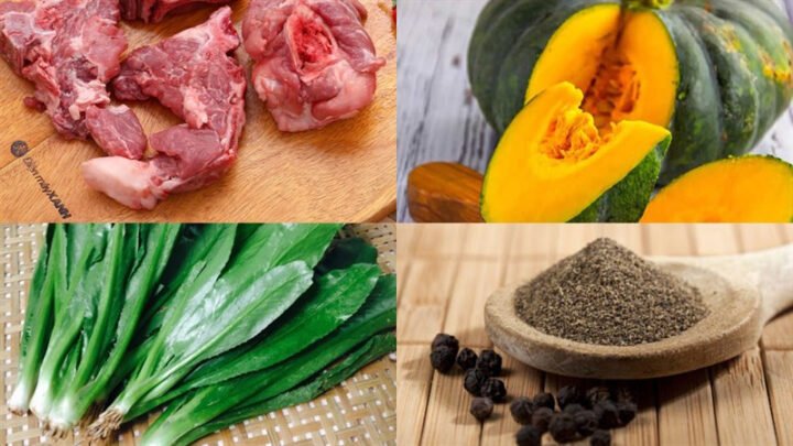 Nguyên liệu tươi ngon chuẩn bị cho cách nấu canh bí đỏ với xương.