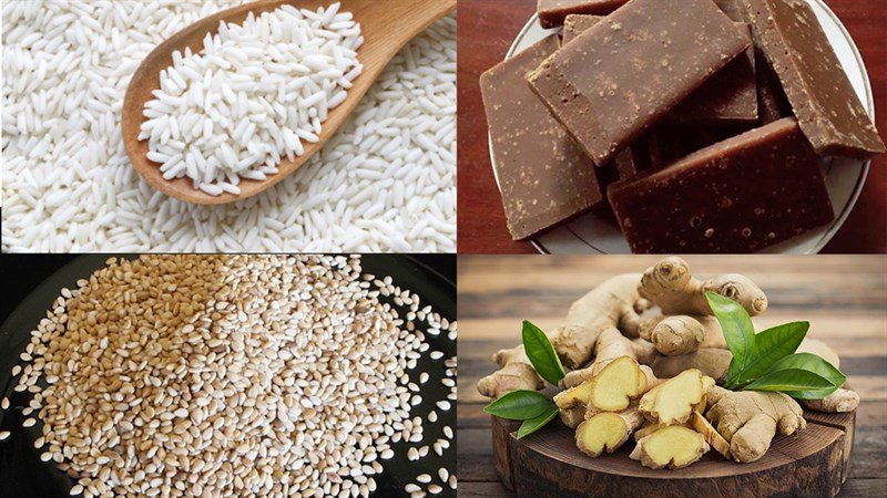Nguyên liệu tươi ngon chuẩn bị cho món chè kho gạo nếp
