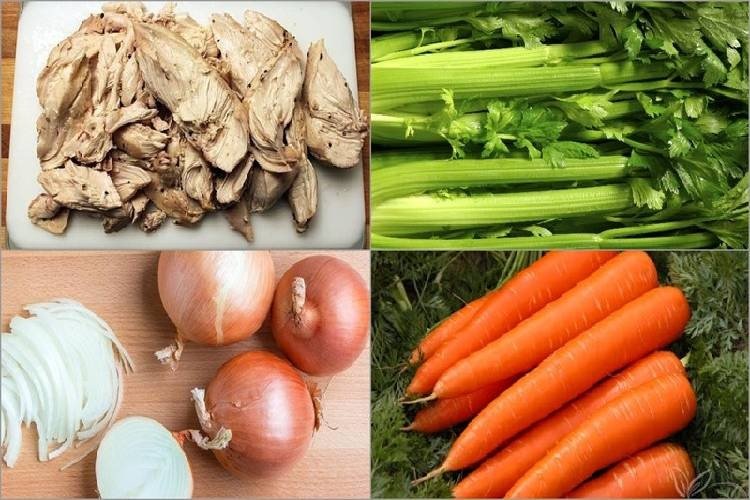 Nguyên liệu tươi ngon chuẩn bị làm mì gà rau củ