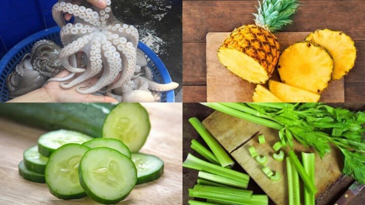 Nguyên liệu tươi sống để làm món bạch tuộc xào dứa