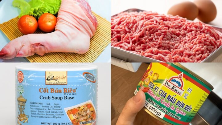 Nguyên liệu tươi sống để nấu bún riêu giò heo tại nhà