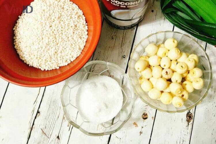 Nguyên liệu xôi lá nếp hạt sen