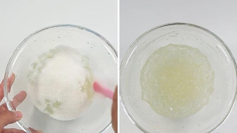 Nha đam sau khi sơ chế được ướp với đường cát trắng để tăng hương vị