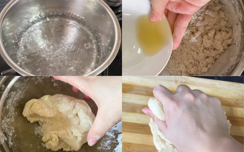 Nhào nặn bột mì để làm bánh bột mì rán nhân đường