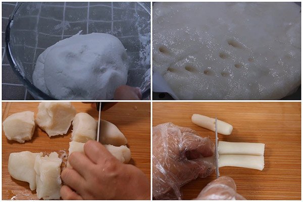 Nhồi hấp chia nhỏ bột gạo để làm bánh gạo tại nhà