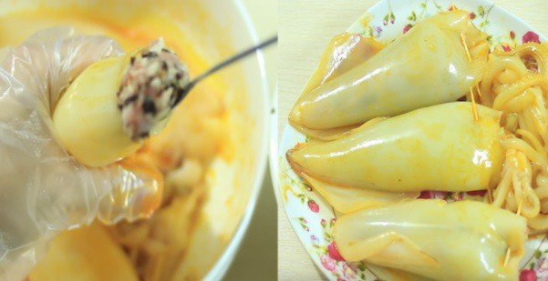 Nhồi nhân thịt vào mực ống
