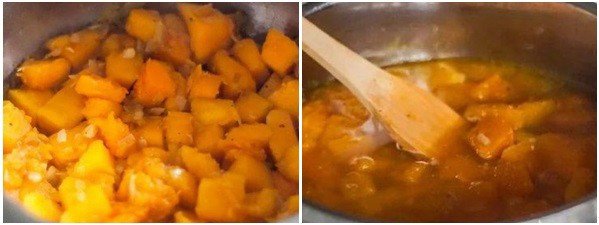 Ninh nhừ bí đỏ cho món súp kem tươi