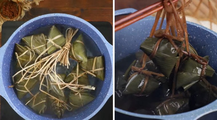 Nồi bánh tro đang được luộc chín đều để đạt độ trong dẻo