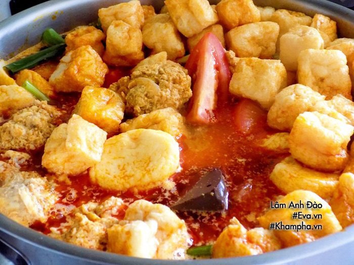 Nồi bún riêu thịt thơm ngon đã hoàn thành