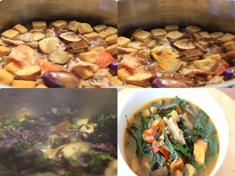 Nồi canh cà xanh đang sôi sục