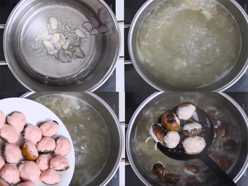 Nồi canh mọc nấm hương đang được nấu trên bếp