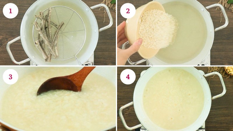 Nồi cháo lươn Nghệ An đang được nấu trên bếp