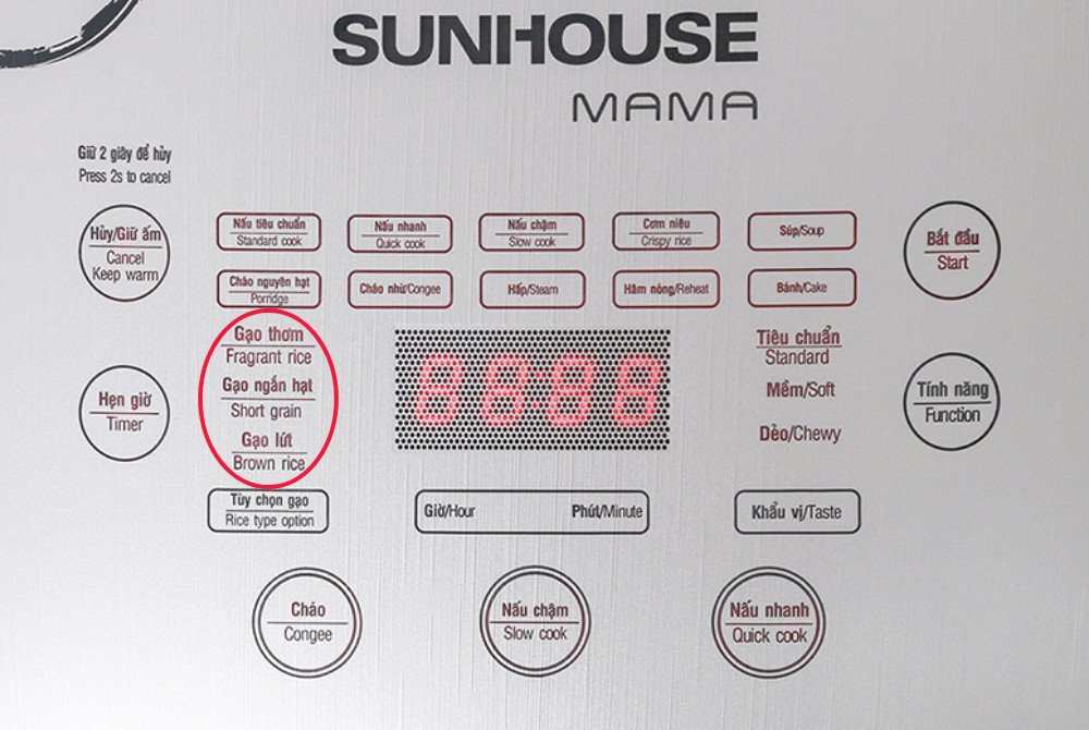 Nồi cơm điện tử SUNHOUSE có chế độ nấu xôi tiện lợi