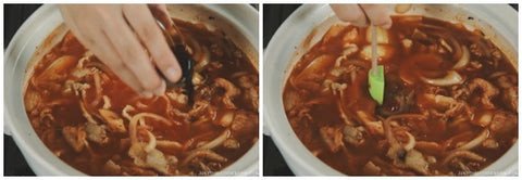 Nồi lẩu kim chi sôi sục trên bếp