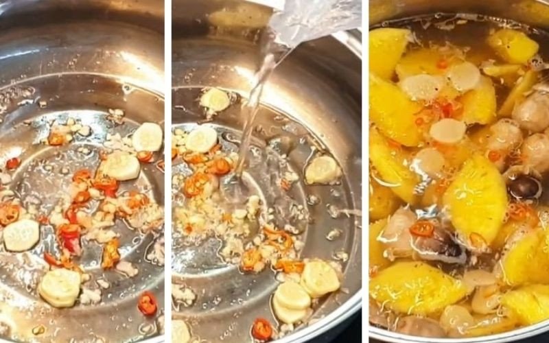 Nồi nước lẩu lòng bò đang sôi nghi ngút, chuẩn bị cho bữa ăn ấm cúng
