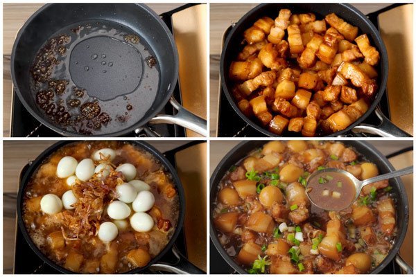 Nồi thịt kho trứng cút truyền thống với màu sắc hấp dẫn