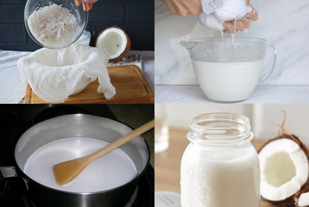 Nước cốt dừa tự làm, trắng ngần, tăng độ béo ngậy cho món xôi gấc.