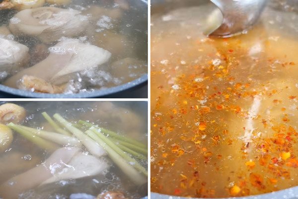 Nước lèo bún giò Huế đậm đà, chuẩn vị được ninh kỹ.
