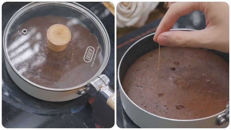 Nướng cốt bánh kem socola trên bếp ga không cần lò nướng