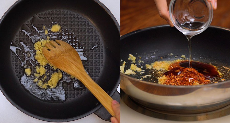 Phi thơm tỏi gừng và các gia vị làm nước sốt đậu Tứ Xuyên