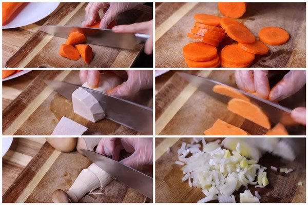 Quá trình sơ chế các loại rau củ tươi ngon cho món cà ri chay