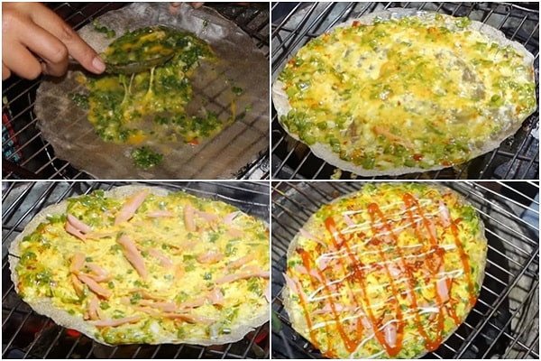 Quy trình làm bánh tráng nướng thơm lừng trên bếp than hồng truyền thống.