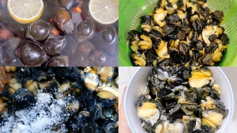 Rửa ốc bươu nhiều lần để làm sạch nhớt và mùi tanh