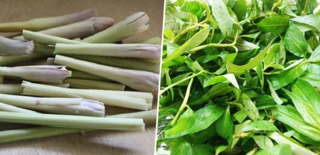 Sả đập dập và các loại rau thơm chuẩn bị cho món nghêu hấp sả