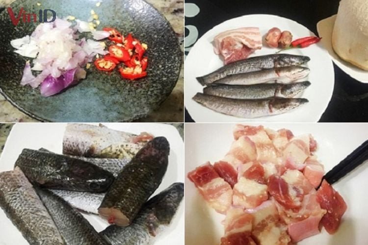 Sơ chế cá lóc, thịt ba chỉ và các nguyên liệu khác